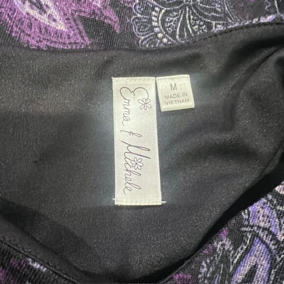 Emma & Michele Black & Purple Paisley Long Sleeve Dress Size M - Picture 8 of 8